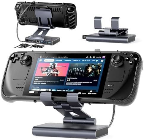 Docking Station Steam Deck Dock: Adjustable Stand 6-in-1 Hub Stream Deck Accessories with HDMI 2.0 4K@60Hz TV/1Gb Ethernet/3*USB-A 3.0/PD 3.0 Fast Charging for Steam, iPad,Other Smart Phones Black by Unknown