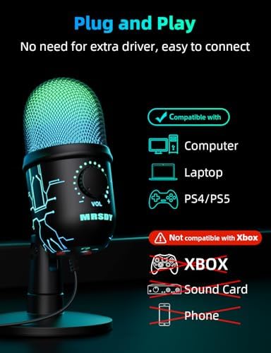 MRSDY USB Gaming Microphone for PC with Noise Reduction, Mute, Gain, RGB - Image 2