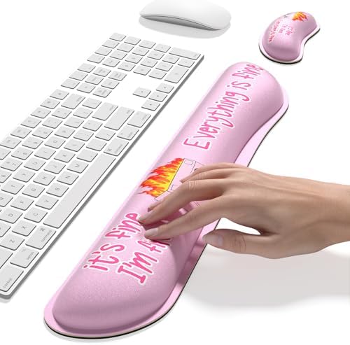 Dapesuom Enlarge Keyboard Wrist Rest, Memory Foam Wrist Cushion for Desk Mats Support, Typing Pain Relief Keyboard Mouse Pad Rests Set with Non-Slip Base for Gaming Laptop Computer, Pink Dumpster - Image 4