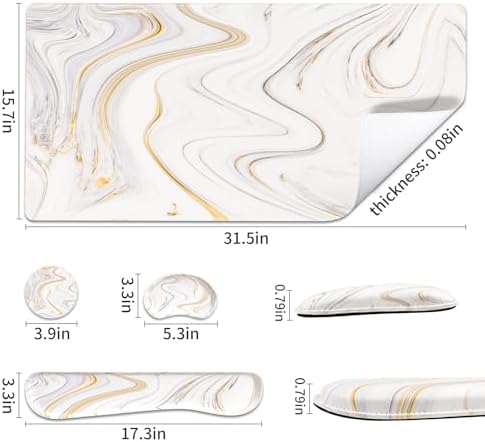QiyI PU Leather Desk Mat Set, 4-in-1 Ergonomic Wrist Rest, Marble Stripes - Image 3
