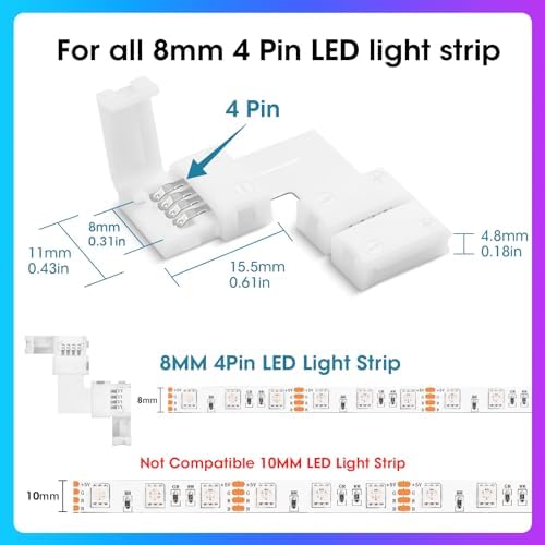 10Packs 4-Pin L Shape RGB LED Light Strip Connectors 8mm Unwired Gapless Solderless Adapter Terminal Extension - Image 2