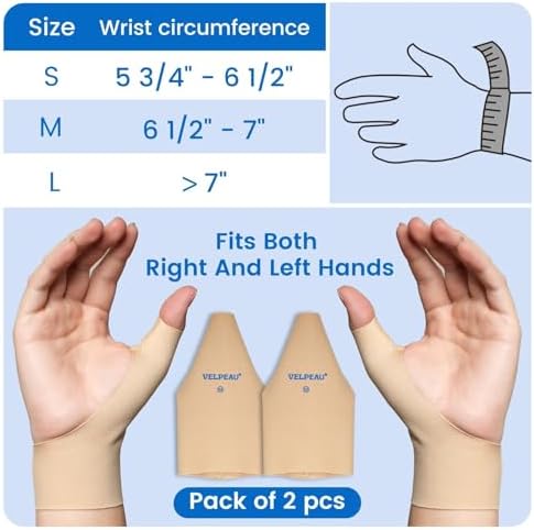 Velpeau 2pcs Thumb and Wrist Compression Sleeve for Tendonitis, Khaki, L - Image 6