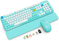 Wireless Keyboard Mouse Combo, Magnetic Wrist Rest, Round Keycap, Aqua Blue by SABLUTE
