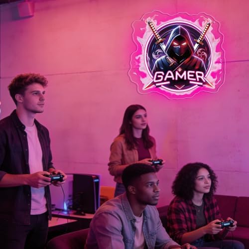 Gamer Neon Sign for Wall Deco,Japanese Ninjas Neon Light for Man Cave Gaming Room Game Zone Club Bedroom Party,Japanese Katana Gaming Adjustable LED Lights Gift for Gamer USB Powered（13.8"*12.6"） - Image 6