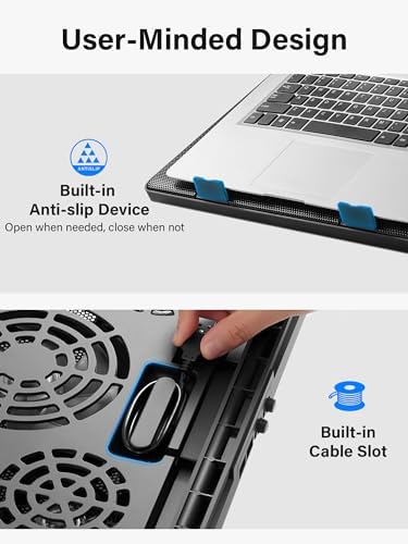 Kootek Laptop Cooling Pad Cooler Stand with 5 Quiet Fans for 12"-17" Laptop - Image 5