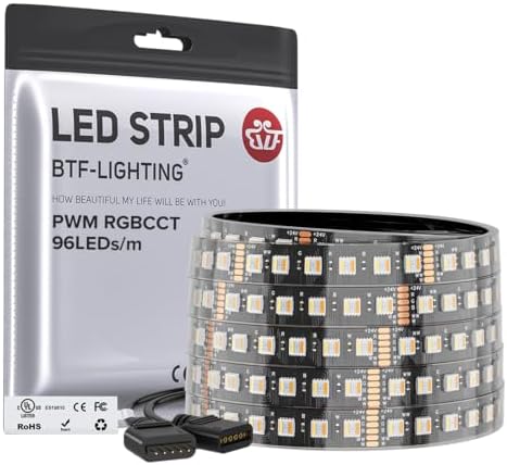 BTF-LIGHTING RGBCCT LED Strip UL Listed 16.4ft 96LED/m 300LED DC24V IP67 by BTF-LIGHTING
