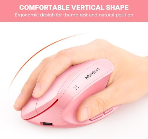 MEETION Ergonomic Keyboard Mouse Combo, Split Design, Vertical Mouse, Pink - Image 7