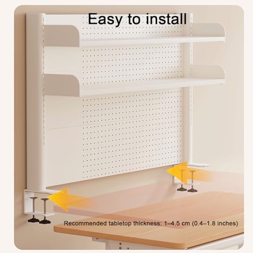 Pegboard Wall Organizer Panels.Clamp On Desk Shelf - 2 Tier Pegboard Display Rack for Home Office, Dorm, Gaming, & Computer - 23.6in White Storage Solution - Image 4