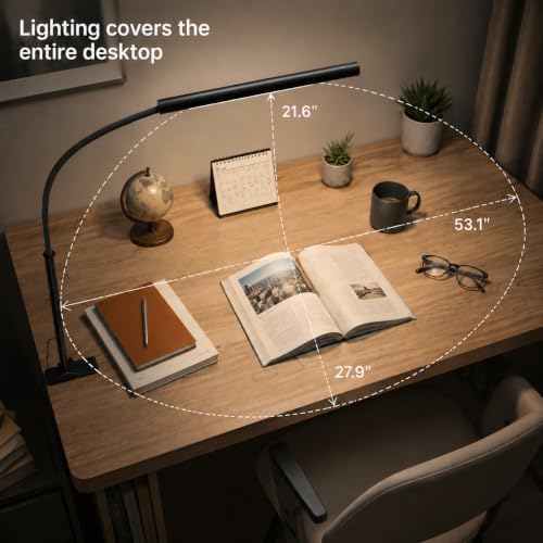 LED Desk Lamp with Clamp, 5 Color Modes & 10 Brightness Levels, Eye-Caring Desk Light, Flexible Gooseneck, Memory Function, Adapter Included for Home Office, Reading & Study - Image 4