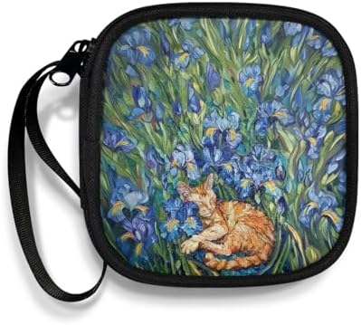Blue Flower and Cat Portable Wireless Headphone Case, Earphone Storage Bag Carrying Case, Earbud Holder with Handle Headphone Bag Travel by Unknown