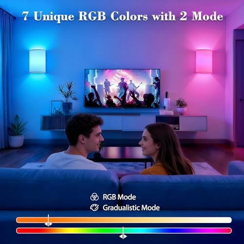 Battery Operated Wall Sconce Set of Two: 10000mAh Wireless Wall Light with Rechargeable Magnetic Bulb - Dimmable Wall Lamp with 7 RGB Colors - Linen Shade Sconces with Remote for Bedroom Living Room - Image 4