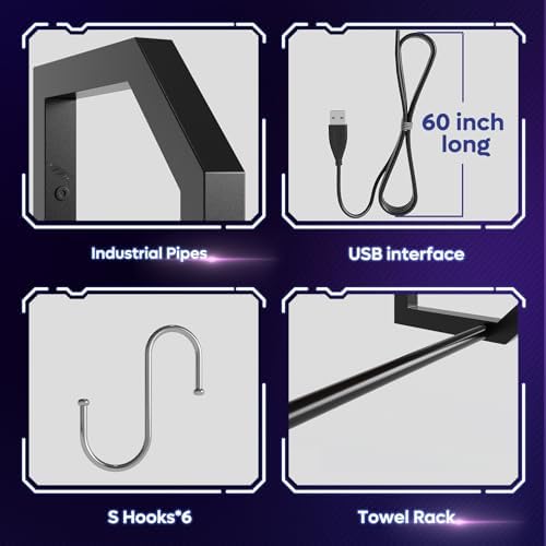 Bestier LED Gaming Floating Shelves, 34" Wall Mounted Shelf Pipe Shelves Hanging Display Rack Bookshelf with 6 S-Hook, Gaming Room Decor Wine Coffee Bar, Black Carbon Fiber - Image 5