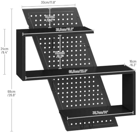 S-Shaped Gaming Floating Shelf with LED Light Strip, 3 Tier Wall Floating Shelf with Pegboard & 4 Removable Hooks, for Bedroom, Game Room, Living Room, Study, Black - Image 3