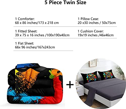ROWADALO Boys Bedding Sets,Game Console Pattern Print Multicolor DJT-H5019 Twin - Image 3
