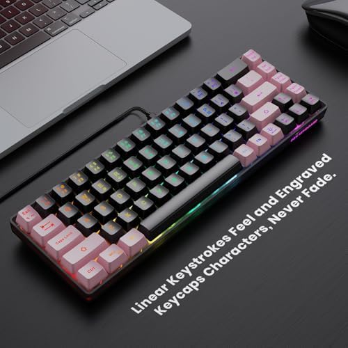 GEODMAER 65% Gaming Keyboard, LED Backlit, Ultra-Compact Anti-Ghosting No-Conflict 68 Keys Membrane Gaming Wired Keyboard for PC Laptop Windows Gamer(Black-Pink) - Image 2