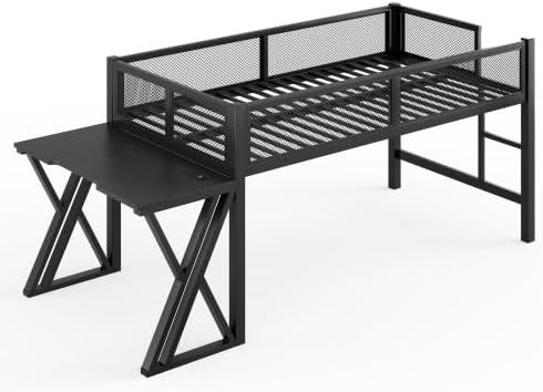 Bellemave Twin XL Gaming Loft Bed with Desk, USB Ports & LED Lights, Metal Loft Bed Frame with Mesh Guardrails, Space-Saving for Dorms, Bedrooms, & Gaming Setups (Black/Twin XL) - Image 5