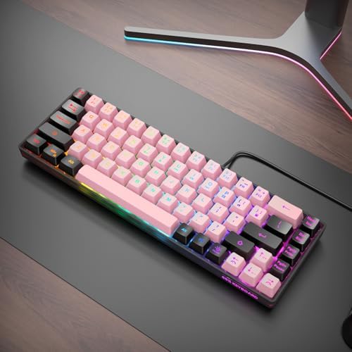 GEODMAER 65% Wired Gaming Keyboard, LED Backlit, Ultra-Compact Anti-Ghosting No-Conflict 68 Keys Membrane Gaming Wired Keyboard for PC Laptop Windows Gamer(Pink-Black) - Image 7