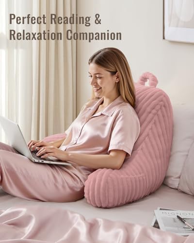 Blissful Diary Reading Pillow for Sitting in Bed, Large Flannel Back Pillow Bed Sitting Up for Adult & Children, Backrest Cushion for Sit Up in Couch or Floor, Dorm Essentials, Plush Pink - Image 6