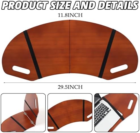 GlikCeil 29.5" Wood Curved Lap Desk Table Tray with Handles Wooden Foldable Desk Curved Bed Lap Board Keyboard Tray for Laptop Computer Mouse(Reddish Brown) - Image 2