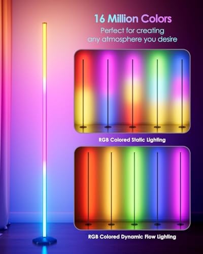Corner Floor Lamp, 2 Pack RGB Corner Lamp with App/Remote/Button Control, Smart LED Floor Lamp with 16 Million DIY Colors & 68+ Scene, Music Sync for Living Room, Bedroom, Gaming Room (2, 57 Inch) - Image 2