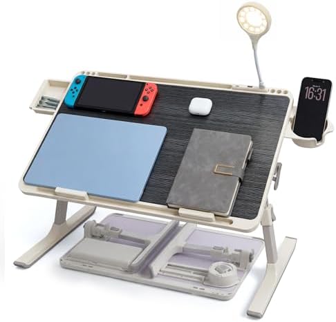 Foldable and Adjustable admireshun Laptop Bed Table with Hidden Drawer, Cup Holder, USB Voice-Controlled Night Light, Black, 23.6"x15.7", Suitable for Working, Gaming, and Other uses on Bed and Sofa by Unknown