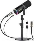 TONOR Dynamic Podcast Microphone, XLR/USB Mic for Recording, Streaming, XLR Cardioid Studio Mic with Quick Mute, Volume Control, 200 cm/78inch Cable, with RGB and Desktop Stand, Black, TD520S by TONOR