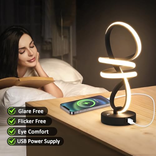 Modern LED Table Lamp, Spiral RGB Table Lamp, Touch Dimmable LED Nightstand Lamp with USB/Type C, 7 Colors & 10 Light Modes Bedside Lamp for Bedroom, Living Room, Office, Cool Lamps for Ideal Gift - Image 5