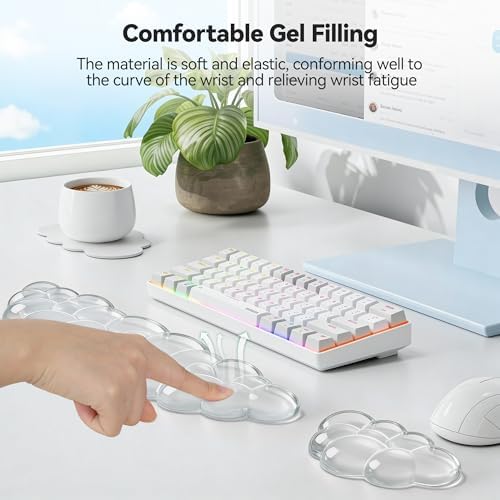 TECKNET Gel Cloud Wrist Rest Set, Cloud Wrist Rest with Non-Slip Base, Clear Wrist Pad for Keyboard with Mouse Wrist Rest for Computer Laptop Office Gaming and Pain Relief, Transparent - Image 5