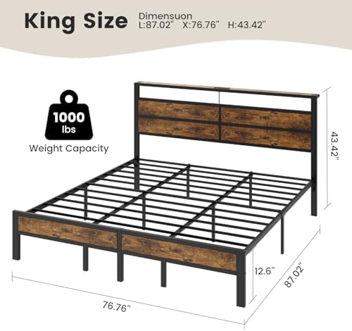 King Size Bed Frame with LED Lights and Charging Station - Image 2
