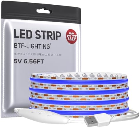 BTF-LIGHTING 5V USB COB LED Strip Lights 6.56FT Blue Color for TV by BTF-LIGHTING
