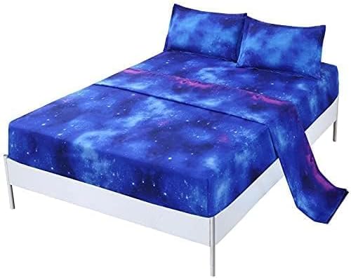 SDIII 4PCS Blue Galaxy Queen Sheets Set, Prime Microfiber Space Bed Sheets Queen for Girls Boys Teens and Kids, Cooling and Soft Bed Set on Amazon, Queen - Image 2