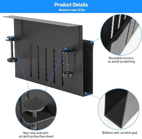MAXECHO Desk Side Storage, Under Desk Laptop Mount, Table Side Hanging File Organizer, No Drill Clamp On Cable Management Tray, Laptop Holder with Magnetic Pen Holder for Office and Home, Load 22 Lbs - Image 4