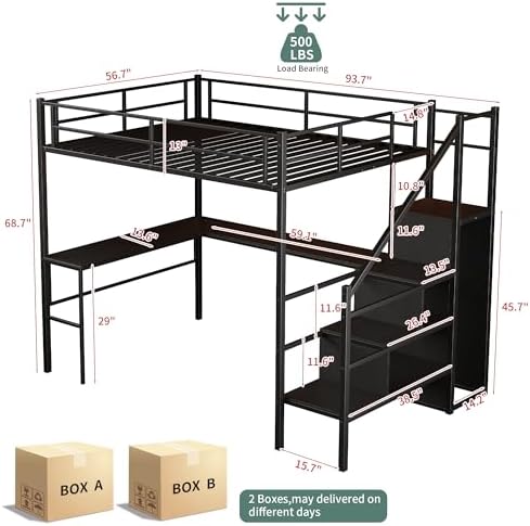 Metal Full Size Loft Bed with L-Shaped Gaming Desk & Storage Staircase - Image 3