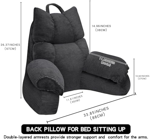 Reading Pillow for Bed with Arms, Back Support, Memory Foam（Grey Black） - Image 2