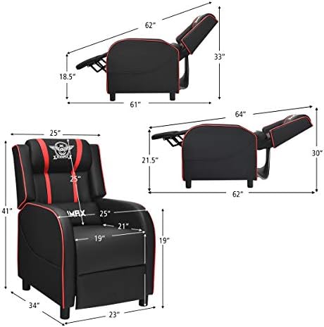 POWERSTONE Gaming Recliner Chair, Reclining Gaming Chairs for Adults Ergonomic Leather Sofa with Footrest Lumbar Support Headrest and Side Pouch for Living Room Home Theater, Red - Image 3