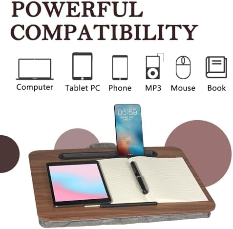 Portable Laptop Desk Fits Up to 16“ Laptops, with Tablet Slot, Built-in Cushion, Great for Home & Office,Lap Desk for Laptop,Lap Desk with Cushion (Brown, Medium) - Image 6