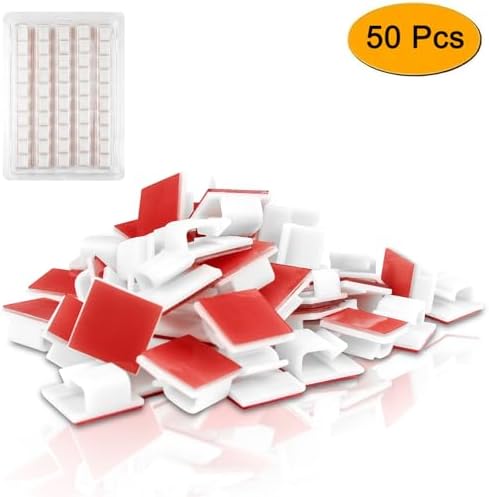 SOULWIT 50 Pcs Self Adhesive Cable Management Clips, Cable Organizers Sticky Wire Clips Cord Holder for TV PC Laptop Ethernet Cable Desktop Home Office (White) - Image 2