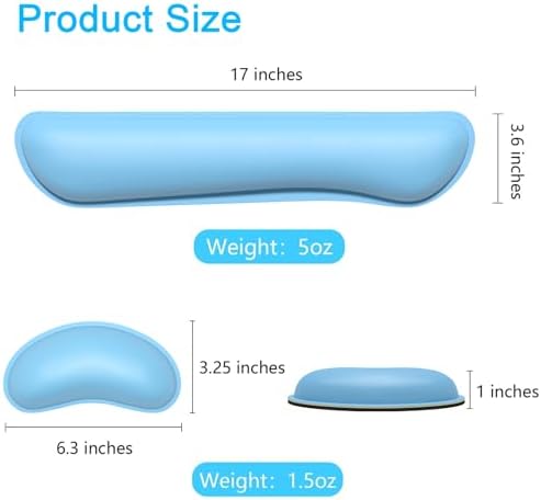 Dapesuom Keyboard Wrist Rest Set, Cute PU Leather Wrist Cushion for Computer Keyboard and Mousepad, Memory Foam Mouse Pad Rests Support with Non-Slip Base for Typing Pain Relief, Laptop, Sky Blue - Image 6