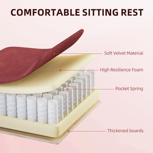 Ferghana Velvet Fabric Gaming Chair, High Back Ergonomic Gamer Chair for Adult, Comfortable Video Game Chair with Footrest and Massage Lumbar Cushion, Racing Reclining Office Computer Desk Chair Red - Image 6