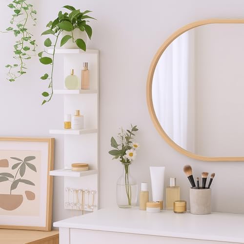 LitaEther 4 Tier White Lack Shelf Vanity Wall Shelf with 10 Crystal Hooks - Multi-Functional Storage for Makeup, Jewelry, Plants, Awards & Display (L7.1 x W5.5 x H30.7) (2) - Image 2