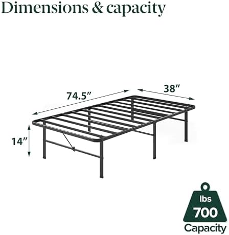 Zinus 14 Inch Rumi Metal Bed Frame, No Box Spring Needed, Black, Twin - Image 2