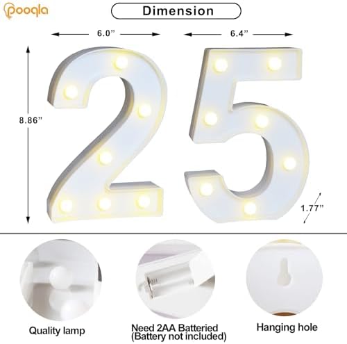 Pooqla 25th Birthday Decoration for Her Him, Decorative Marquee Numbers with Remote, Light Up 25 Sign for Party Backdrop 25th Wedding Anniversary Decor, Warm White and Cool White Number 25 - Image 5