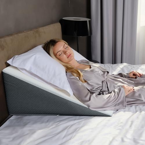 Kolbs Bed Wedge Pillow for Sleep Apnea, FSA Eligible Acid Reflux, and Back Pain Relief, with Chic Jacquard Cover - Headboard Wedges for Sleeping (Standard Wedge 12" Height) by Kolbs