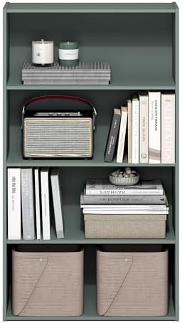 Furinno PASIR Book Shelf, 3-Tier Bookshelf, Storage Shelves Bookcase, 9.7 x 23.7 x 31.5, for Living Room, Bedroom, Home Office, Sage Green - Image 6