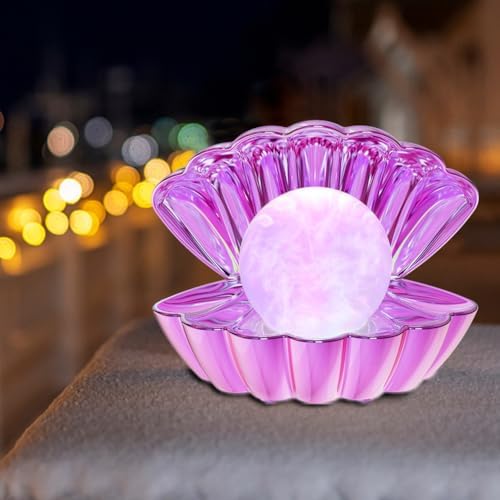 LKUA Shell Pearl Beach Themed Night Light, RGB 8 Colors Changing Mood Shell Pearl Lamps, Bedside LED Clamshell Portable Night Lights for Bar (Electroplating Purple) - Image 4