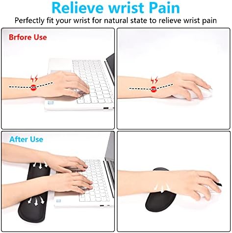 Dapesuom Keyboard Wrist Rest Set, Cute PU Leather Wrist Cushion for Computer Keyboard and Mousepad, Memory Foam Mouse Pad Rests Support with Non-Slip Base for Typing Pain Relief, Laptop, Black - Image 4