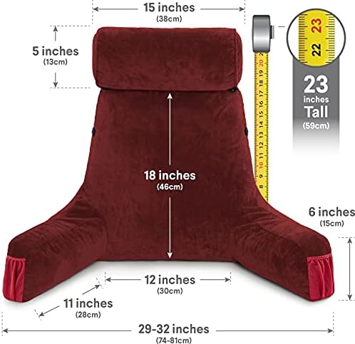 Husband Pillow Medium Reading Pillow with Arms - 23" Backrest for Sitting Up in Bed - Firm Support Bed Rest Pillow for Adults, Neck Roll, Removable Cover - TV, Reading, Lounging - Maroon - Image 4