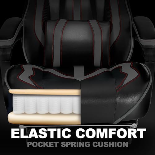 Vonesse Gaming Chair for Adults, Reclining Gaming Chairs with Footrest and Massage, Computer Gaming Chair for Heavy People,Ergonomic Gamer Chair Big and Tall (Black/Gray) - Image 5