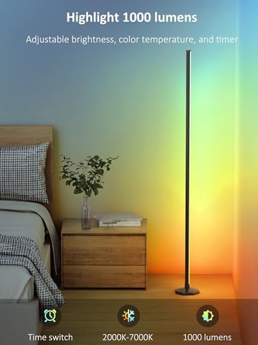 RGB Corner Floor Lamp：Uocub 16 Million DIY Colors & 68+ Scene LED Smart Modern Floor Lamp with Timing, Music Sync, App and Remote Control Standing Lamp for Living Room - Image 5