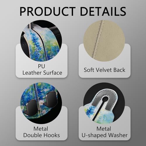 Blusabaca 2PCS Car Seat Headrest Hooks, Purses Bags Holder, Floral Blue - Image 4